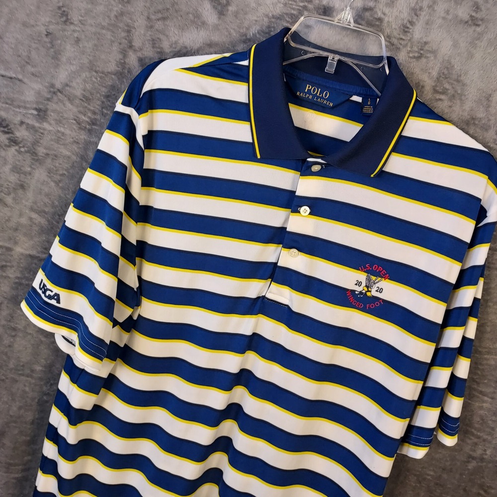 POLO Ralph Lauren Shirt Mens Large US Open 2020‎ Winged Foot Blue Stripe Golf